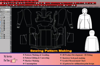 make digital sewing pattern, grading for any garments in PDF