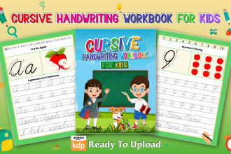 create cursive handwriting book, activity book covers and interior for KDP, etsy