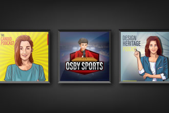 design professional cartoon podcast cover art and portrait podcast logo