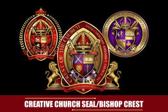 create a creative church seal logo design, bishop crest or coat of arm