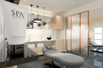 do interior design and render your commercial salon, clinic