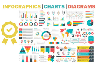 design infographics, pie charts, flow charts, and diagrams