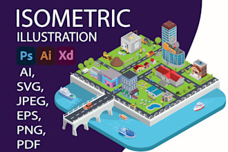 draw a unique vector and isometric map illustrations