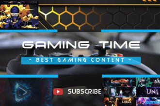 design youtube gamming channel art, banner,  thumbnail, video overlay and logo