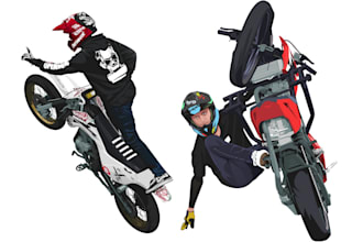 draw a cartoon of you and your favorite motorcycle