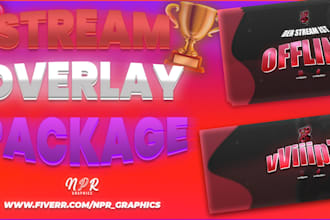design a professional twitch overlay stream package and more