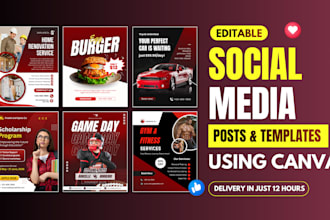 design social media posts, ads and editable canva templates