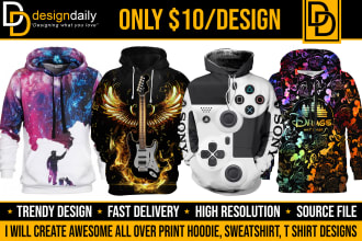create awesome all over print hoodie, sweatshirt designs