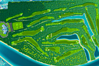 design a professional golf course design with 9 and 18 holes