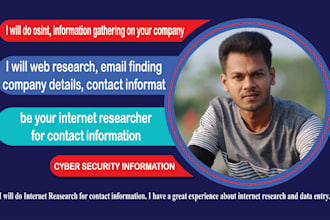 do web research, email finding, company details, contact information