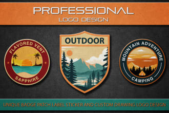do unique badge patch label sticker and custom drawing logo design for business