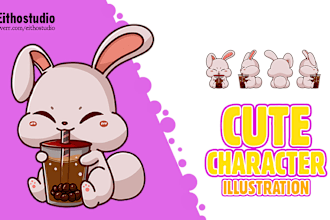 design custom cute logo mascot cartoon character, cartoon animal or pet portrait