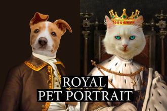 do a custom royal pet portrait, dog portrait, cat portrait