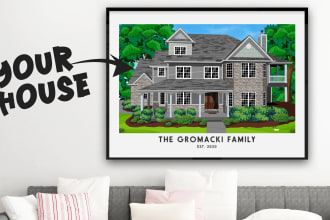 draw your house or building into cartoon portrait  caricature