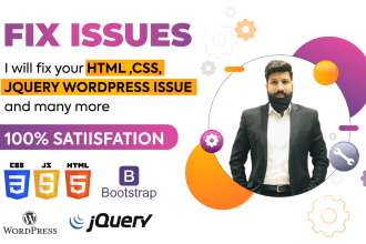 fix website design HTML CSS bootstrap js PHP wordpress issue