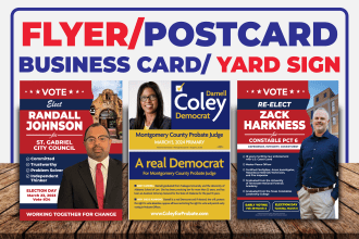 design political election flyer, postcard, business card, yard sign, door hanger
