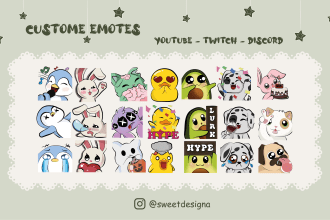 create cute animal twitch, discord, youtube emotes or badget