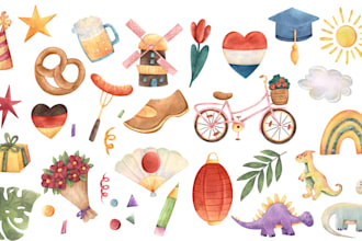 create a beautiful watercolor illustrations, icons, clipart