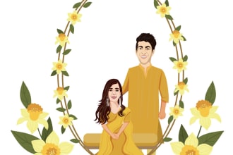 create amazing ,custom, cute gift couple portrait for wedding,birthday,gift