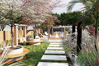 do backyard landscape design, fireplace, garden, deck