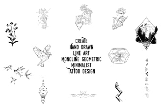 make line art, monoline geometric, minimalist tattoo design