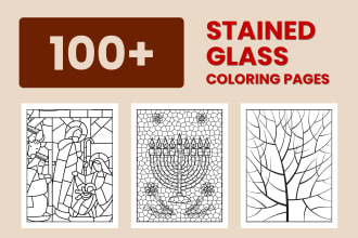 deliver 100 stained glass coloring pages for adults, etsy and KDP