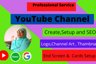 create, setup you tube channel with logo, banner and art