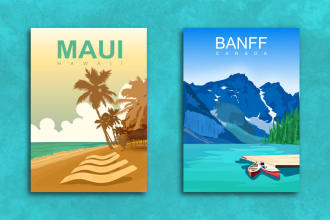 create modern retro vintage style landscape and travel poster illustration