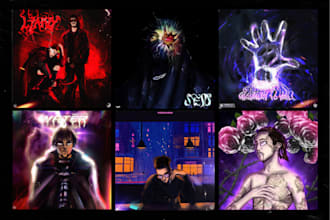 draw cartoon single artwork, music album cover art