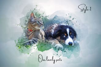 draw realistic watercolor portrait illustration of your pets