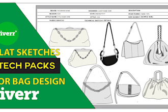 do a creative bags design, handbags, duffle bag, technical drawing and tech pack