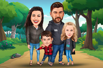 draw unique cartoon caricature for you and your family