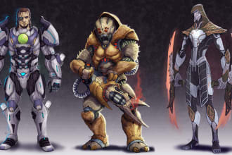 design characters for game art, card game, model sheets