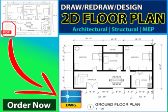 design redraw detailed architectural 2d house floor plan in auto cad