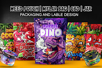 design unique weed pouch, mylar bag,  cbd product labels