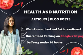 write SEO food, health and nutrition articles and blog posts