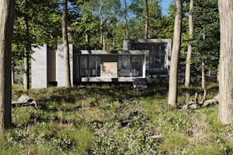 create photorealistic 3d forest houses and architectural visualizations