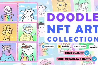 do doodle nft art cute cartoon character illustrations
