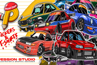 create awesome custom cartoon jdm car sticker and tshirt