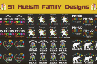 send you my latest autism family tee shirt design bundle