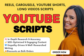 write scripts for youtube long videos, carousels, reels, shorts
