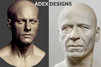 sculpt realistic 3d head, mask, face model for printing