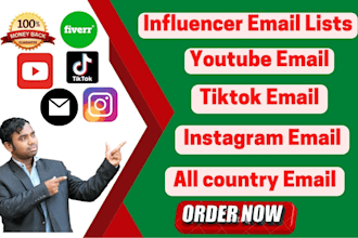 find targeted email lists youtube instagram tiktok niche influencers all country