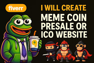 design meme coin website, presale website, ico and pepe website