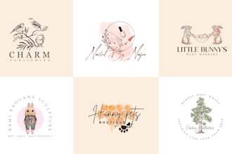 draw a feminine vintage hand drawn line art logo