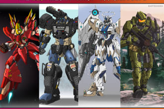 draw gundam, transformers, mecha robot in anime manga style
