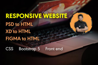 convert psd to html, figma to html, xd to html responsive bootstrap 5