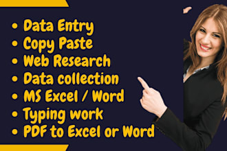 do data entry, copy paste, web research, ms excel, typing work, pdf to excel job