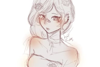 uncoloured anime style sketch commission