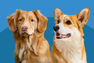 make vector illustration dog cat animal pet cartoon portrait in 24 hours